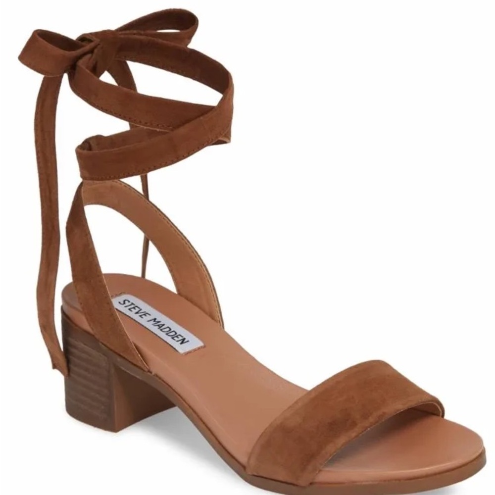 Steve Madden Brown Suede Lace-Up Block Heel Sandals
